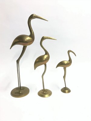 Large Vintage Brass Crane Birds, 1970s, Set of 3-IRH-806347