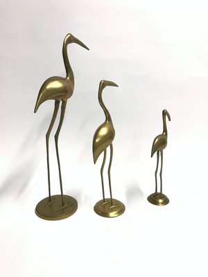 Large Vintage Brass Crane Birds, 1970s, Set of 3-IRH-806347