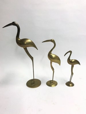 Large Vintage Brass Crane Birds, 1970s, Set of 3-IRH-806347