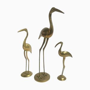 Large Vintage Brass Crane Birds, 1970s, Set of 3-IRH-806347