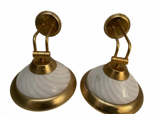 Large Vintage Brass & Murano Glass Sconces, 1970s, Set of 2-JJC-849685