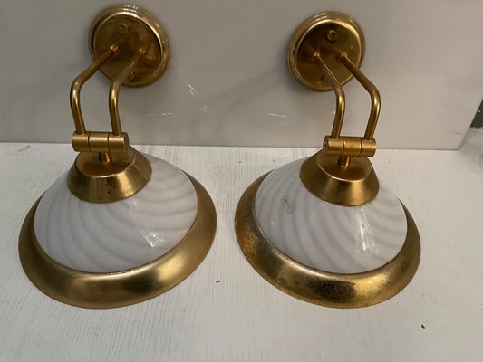 Large Vintage Brass & Murano Glass Sconces, 1970s, Set of 2-JJC-849685