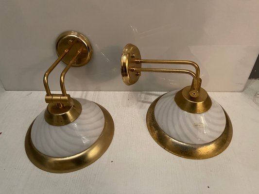 Large Vintage Brass & Murano Glass Sconces, 1970s, Set of 2-JJC-849685