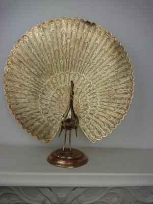 Large Vintage Brass Peacock-AJN-1730141