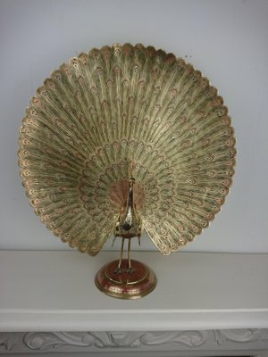 Large Vintage Brass Peacock-AJN-1730141