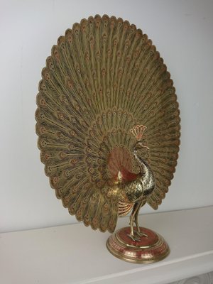 Large Vintage Brass Peacock-AJN-1730141