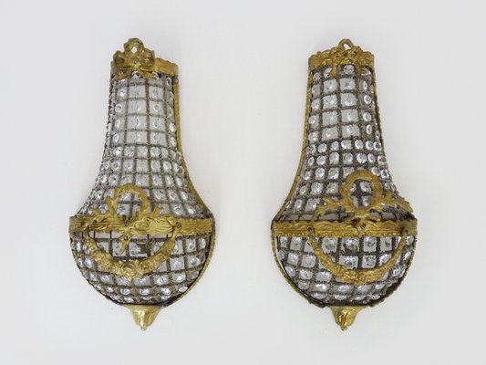 Large Vintage Brass Wall Lights in Brass and Glass, 1960s, Set of 2-MZP-1754643