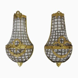 Large Vintage Brass Wall Lights in Brass and Glass, 1960s, Set of 2-MZP-1754643