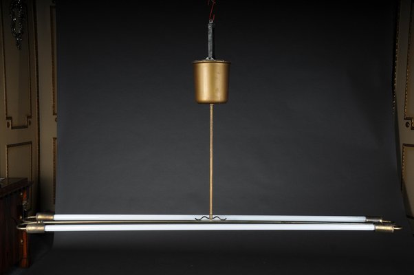 Large Vintage Ceiling Lamp in Brass Neon Tube, 1950s-FLW-1402191