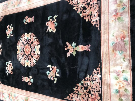 Large Vintage Chinese Black Field Rug-YMM-1061635