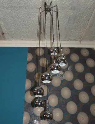 Large Vintage Chrome Cascade Ceiling Lamp with 8 Domes-AFE-667891