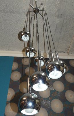 Large Vintage Chrome Cascade Ceiling Lamp with 8 Domes-AFE-667891