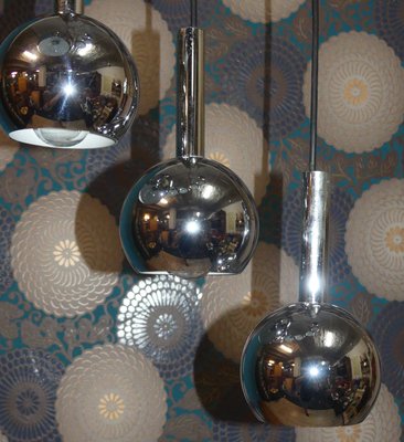 Large Vintage Chrome Cascade Ceiling Lamp with 8 Domes-AFE-667891