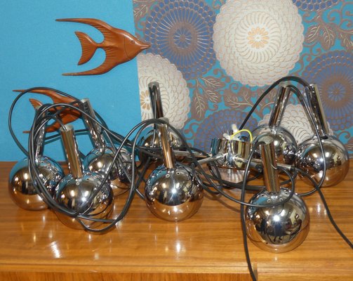 Large Vintage Chrome Cascade Ceiling Lamp with 8 Domes-AFE-667891