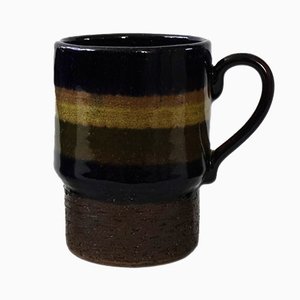 Large Vintage Coffee Mugs in Brown, Green and Yellow from Laholm, Sweden, Set of 6-JKV-1787143