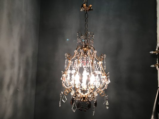 Large Vintage Crystal Beaded Chandelier with Murano Glass Drops-JJC-713551