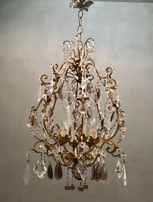 Large Vintage Crystal Beaded Chandelier with Murano Glass Drops-JJC-713551