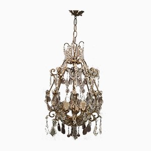 Large Vintage Crystal Beaded Chandelier with Murano Glass Drops-JJC-713551