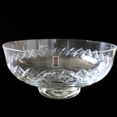 Large Vintage Crystal Bowl on Foot with X Debossed Pattern from Skruf-JKV-1786137