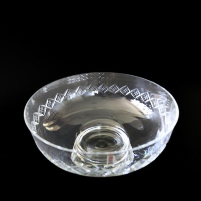 Large Vintage Crystal Bowl on Foot with X Debossed Pattern from Skruf-JKV-1786137