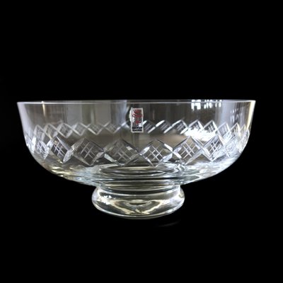 Large Vintage Crystal Bowl on Foot with X Debossed Pattern from Skruf-JKV-1786137