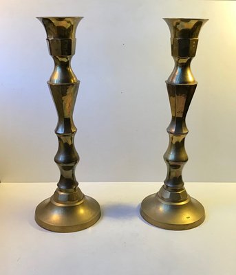 Large Vintage Danish Church Candleholders in Brass, 1950s, Set of 2-LCR-685069