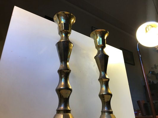 Large Vintage Danish Church Candleholders in Brass, 1950s, Set of 2-LCR-685069