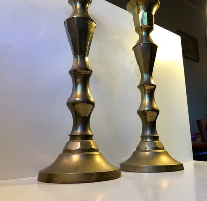 Large Vintage Danish Church Candleholders in Brass, 1950s, Set of 2-LCR-685069