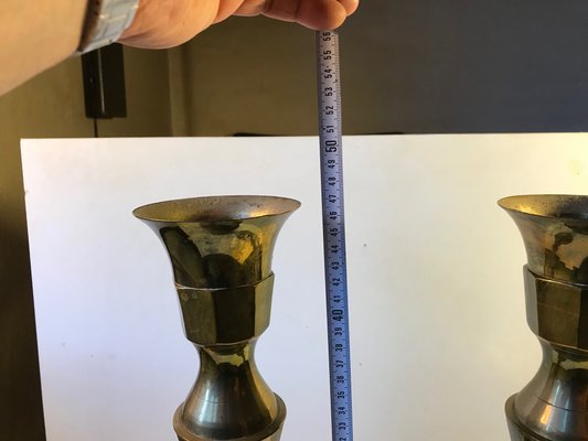 Large Vintage Danish Church Candleholders in Brass, 1950s, Set of 2-LCR-685069