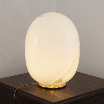 Large Vintage Egg-Shaped Table Lamp in White Murano Glass With Amber Spiral Filigree-MPO-1297201