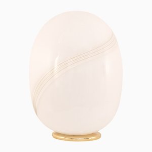 Large Vintage Egg-Shaped Table Lamp in White Murano Glass With Amber Spiral Filigree-MPO-1297201