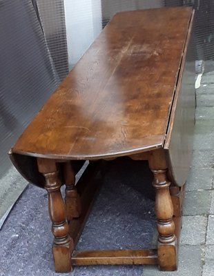 Large Vintage English Folding Dining Table with Gate Gender in Solid Oak, 1930s-HOI-1054255