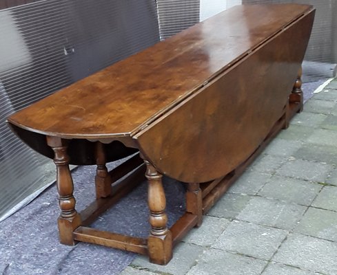 Large Vintage English Folding Dining Table with Gate Gender in Solid Oak, 1930s-HOI-1054255