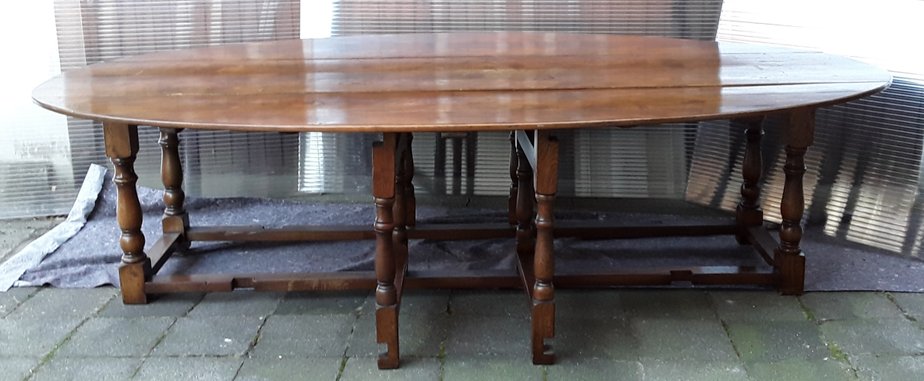 Large Vintage English Folding Dining Table with Gate Gender in Solid Oak, 1930s-HOI-1054255