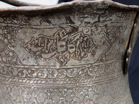 Large Vintage Engraved Islamic Tinned Bucket in Copper, 1920s-UZN-1395098