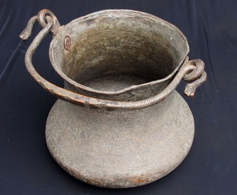 Large Vintage Engraved Islamic Tinned Bucket in Copper, 1920s-UZN-1395098