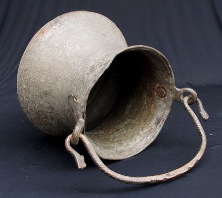 Large Vintage Engraved Islamic Tinned Bucket in Copper, 1920s-UZN-1395098