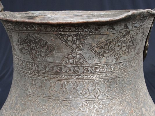 Large Vintage Engraved Islamic Tinned Bucket in Copper, 1920s-UZN-1395098