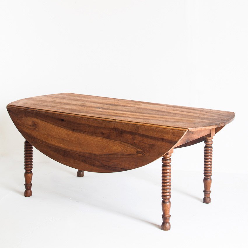 Large Vintage Flap Table in Waxed Cherrywood, France, 1960s