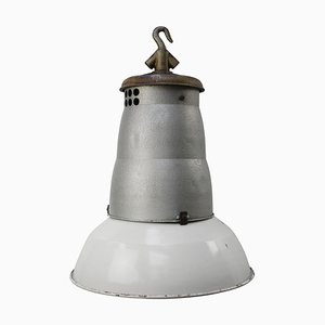 Large Vintage French Industrial Light Grey Enamel Pendant Lights from Mazda-BLS-1122355