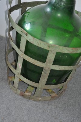 Large Vintage Glass Bottle with Metal Basket-OXJ-1703845