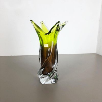 Large Vintage Green Brown Hand Blown Crystal Glass Vase from Joska, Germany, 1970s-QZ-1151861