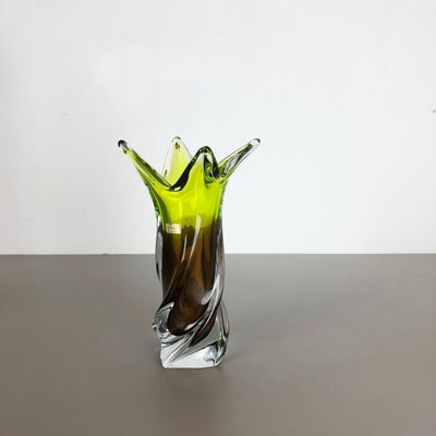 Large Vintage Green Brown Hand Blown Crystal Glass Vase from Joska, Germany, 1970s-QZ-1151861