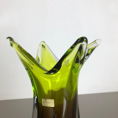 Large Vintage Green Brown Hand Blown Crystal Glass Vase from Joska, Germany, 1970s-QZ-1151861