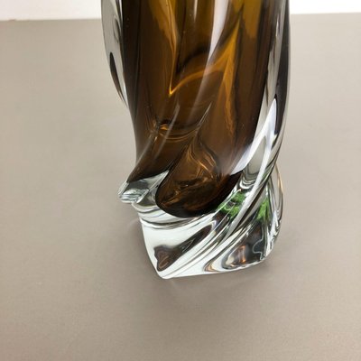 Large Vintage Green Brown Hand Blown Crystal Glass Vase from Joska, Germany, 1970s-QZ-1151861