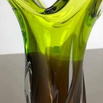 Large Vintage Green Brown Hand Blown Crystal Glass Vase from Joska, Germany, 1970s-QZ-1151861