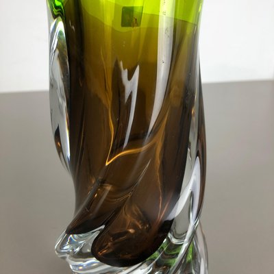 Large Vintage Green Brown Hand Blown Crystal Glass Vase from Joska, Germany, 1970s-QZ-1151861