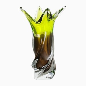 Large Vintage Green Brown Hand Blown Crystal Glass Vase from Joska, Germany, 1970s-QZ-1151861