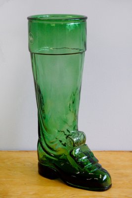 Large Vintage Green Glass Drinking Boot from Salamander Shoe Company, 1930s-GQ-578361