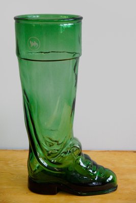 Large Vintage Green Glass Drinking Boot from Salamander Shoe Company, 1930s-GQ-578361